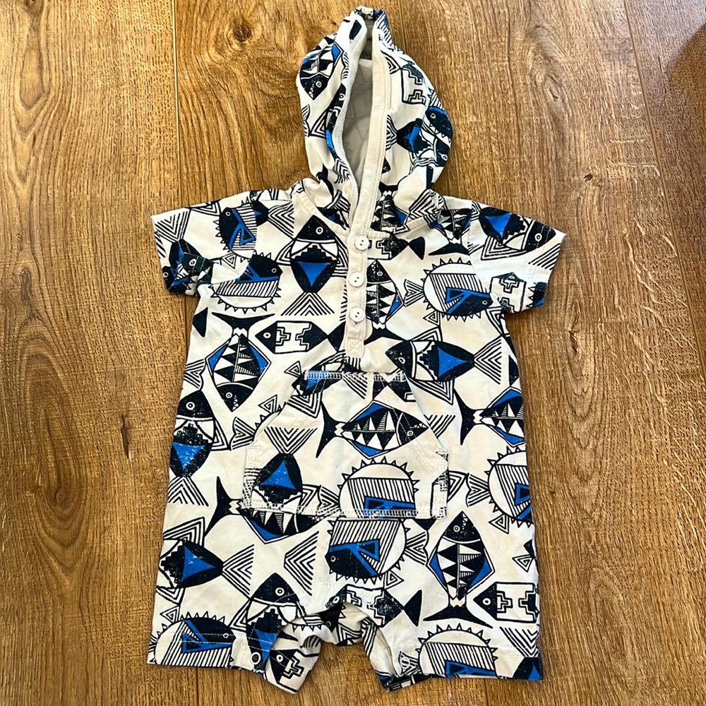 Tea Collection - Hooded Henley Romper - 6-9